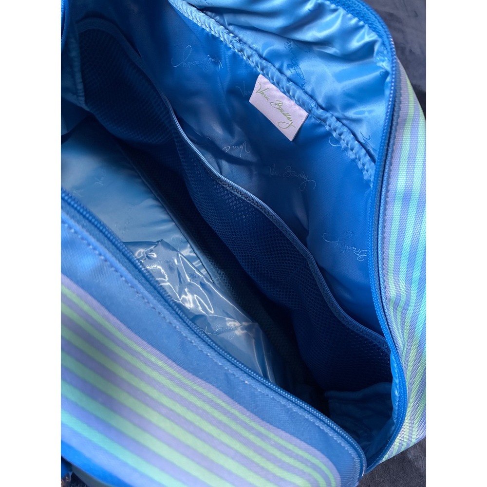 Vera Bradley Striped Duffel Bag Blue Green Travel Gym Weekender Carry On - Picture 7 of 12